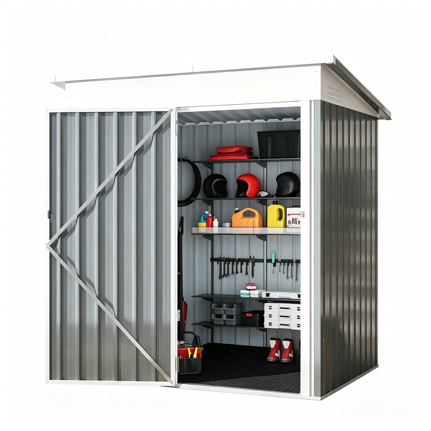 YODOLLA 5'x3' Outdoor Storage Shed with Floor Base Small Metal Garden Sheds