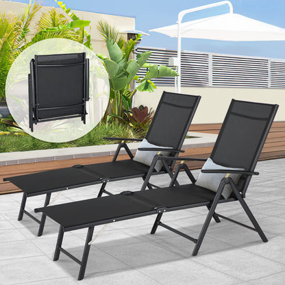 YODOLLA Outdoor Chaise Lounge Set of 2, Adjustable Reclining Folding Pool Lounger
