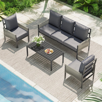 YODOLLA Aluminum Patio Furniture Set Outdoor Sectional Couch with Coffee Central Table