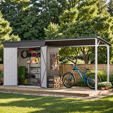 YODOLLA 8' x 4' Outdoor Open-Sided Metal Storage Shed with 56 Sq. Ft Covered