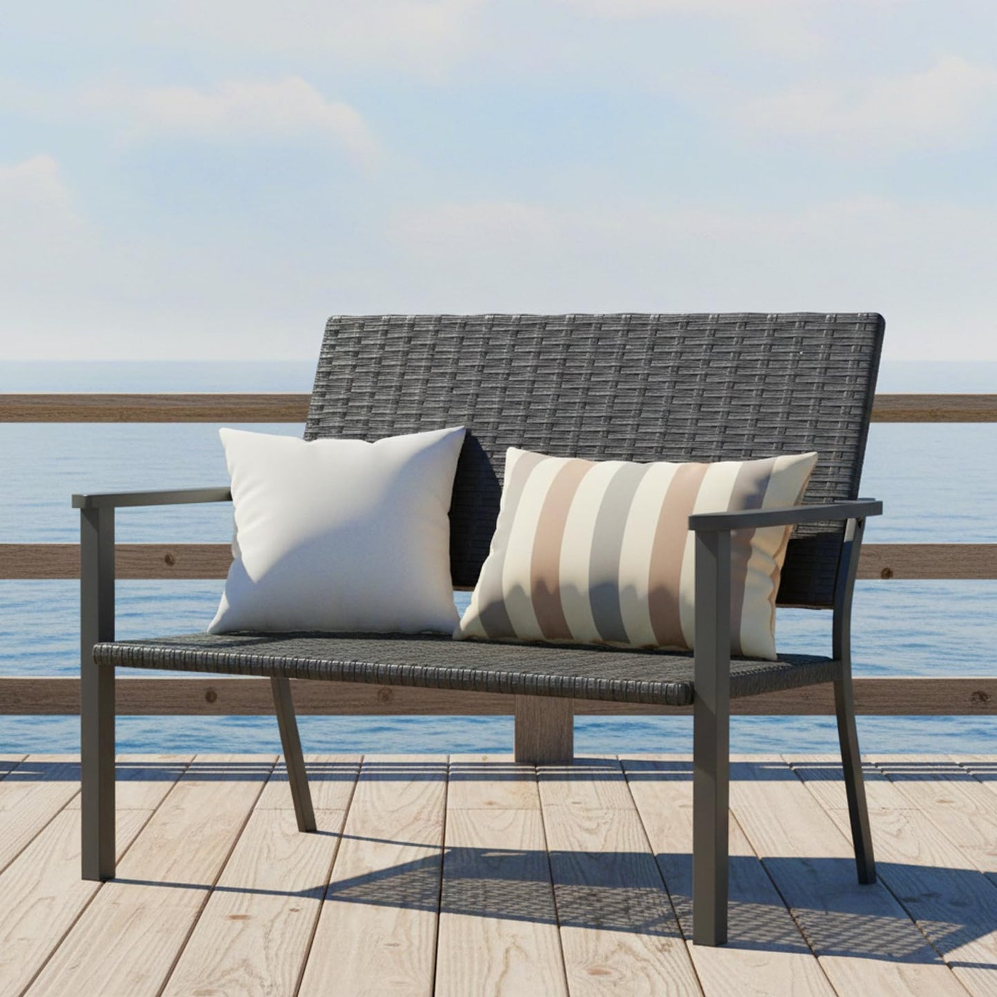 YODOLLA Outdoor Garden Bench Weatherproof Wicker Outside Benches