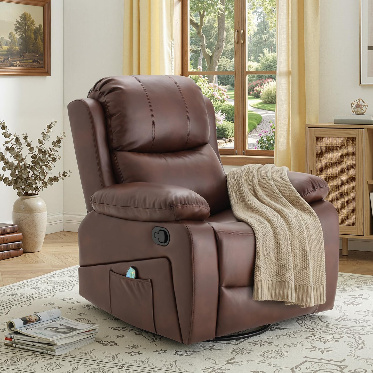 YODOLLA 360° Swivel Recliner Chair with Massage and Heat, Brown