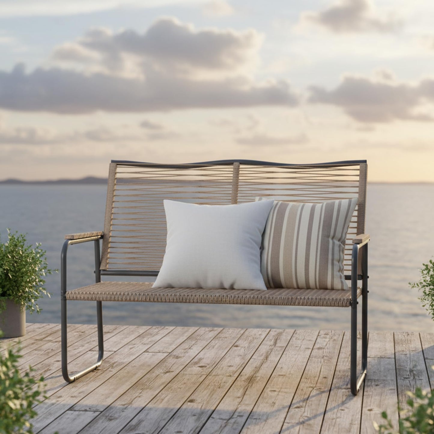 YODOLLA Outdoor Garden Bench, Weatherproof Wicker Outside Benches