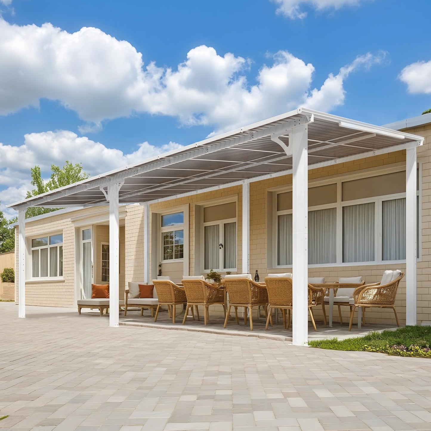 YODOLLA 20' x 10' White Gazebo Outdoor Pergola for Patio Large Lean to Metal Pergolas