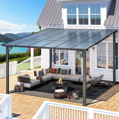 YODOLLA 12' x 12' Gazebo Outdoor Pergola, Wall-Mounted Hard Top Metal Gazebo Shelter