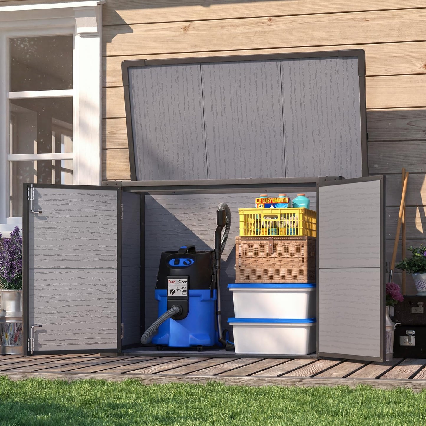 YODOLLA 23 Cu.Ft Storage Cabinet Resin Outdoor Plastic Trash Can Storage Shed