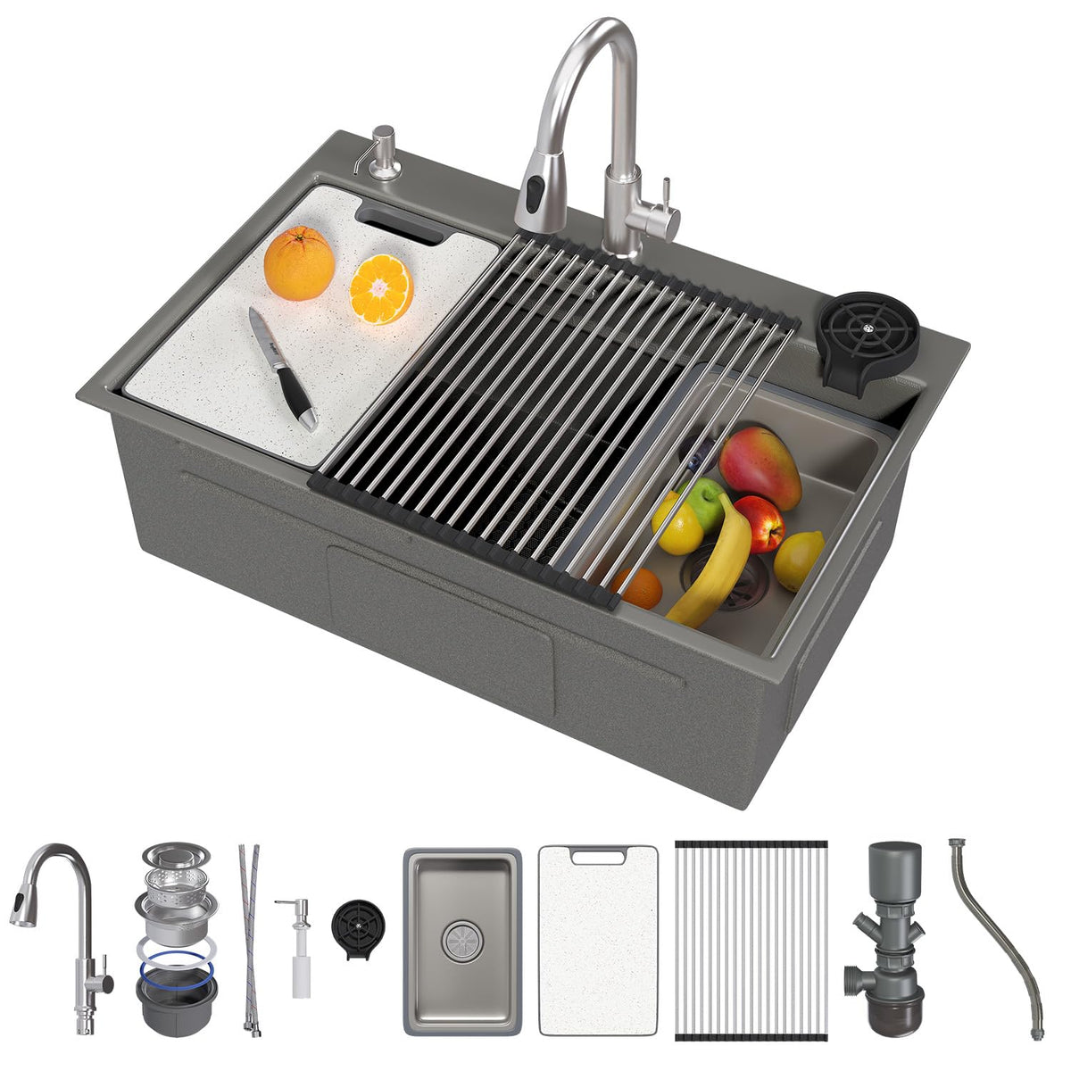 YODOLLA 33x19 Inch Drop in Kitchen Sink w/Faucet, 11 Gauge Stainless Steel