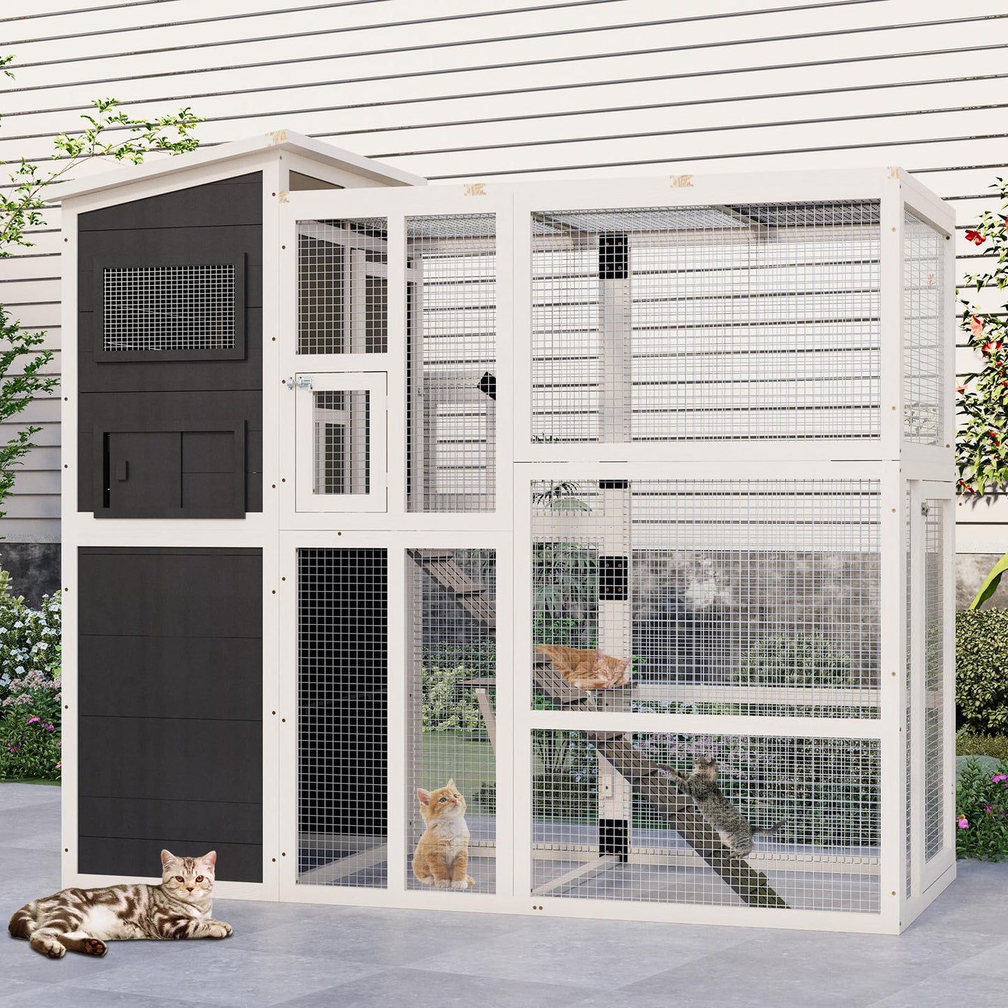 YODOLLA 75" Large Catio Outdoor Cat Enclosure with Weatherproof Roof, 4 Tiers Catios