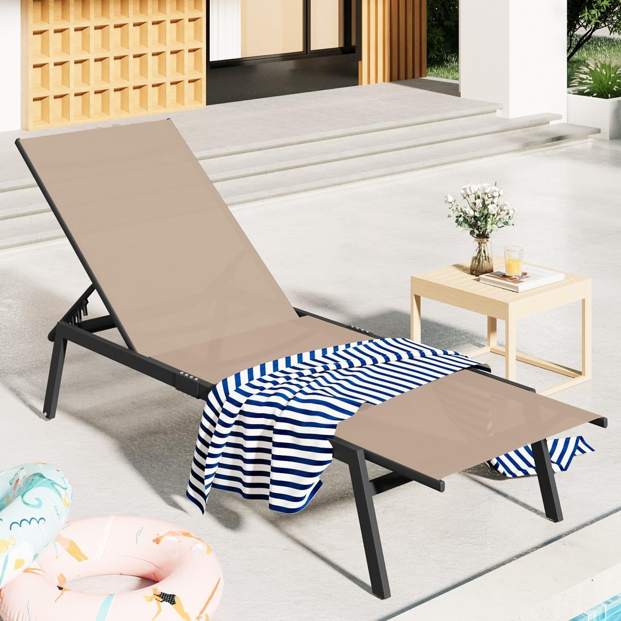YODOLLA Patio Lounge Chairs Adjustable 5-Position Outdoor Chaise Lounge with Wheels