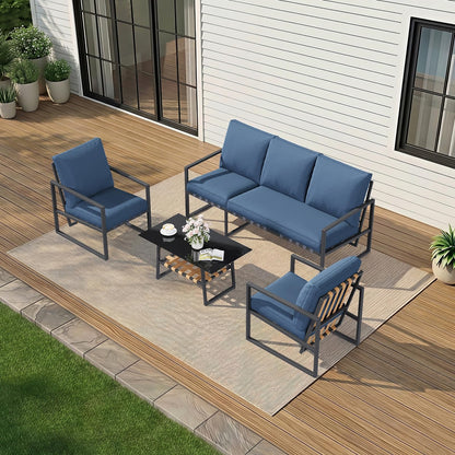 YODOLLA 4 Piece Outdoor Garden Furniture Set, 3-Seater Sofa & 2 Armchairs