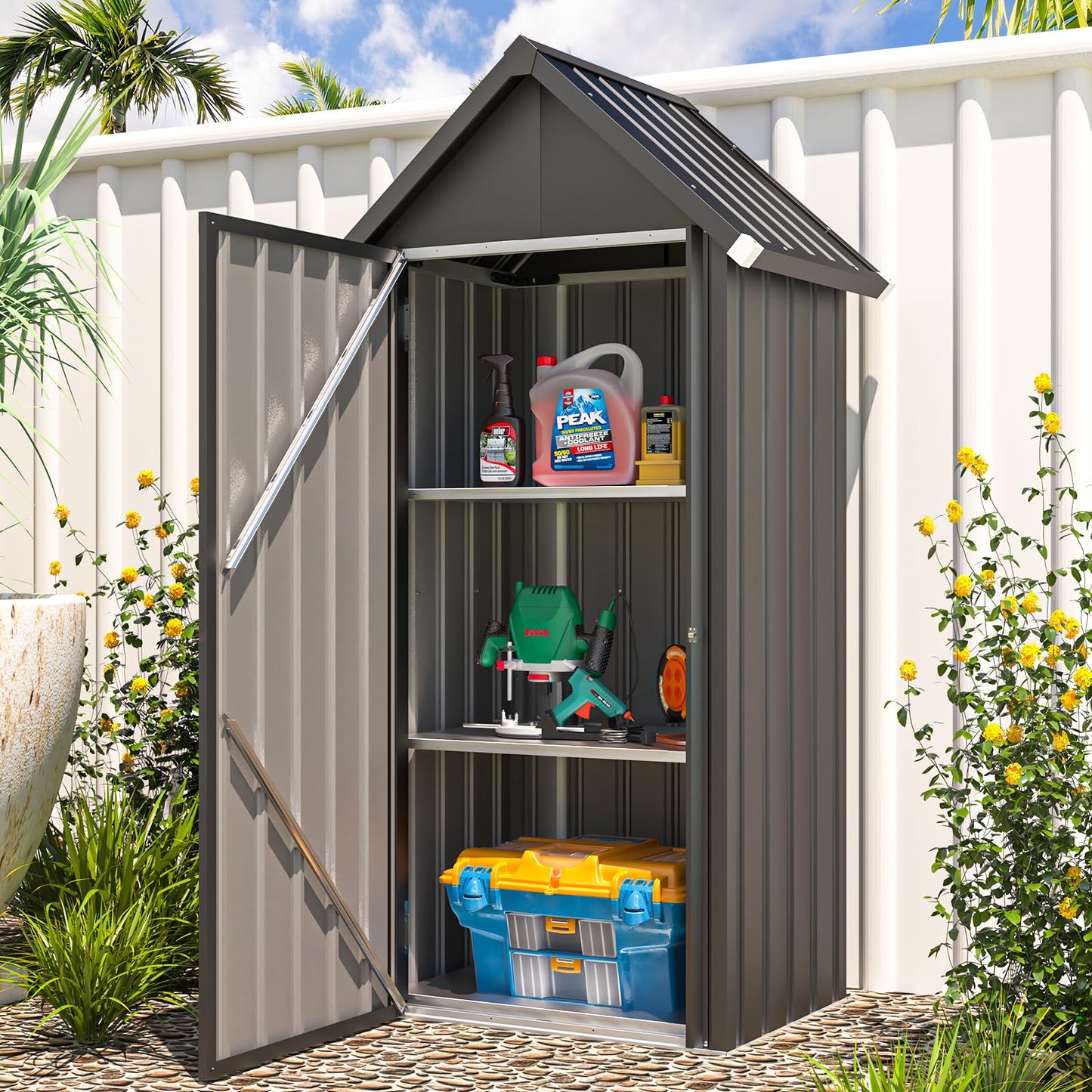 YODOLLA Outdoor Storage Cabinet Waterproof, Vertical Tall Outdoor Storage Cabinet with Shelves
