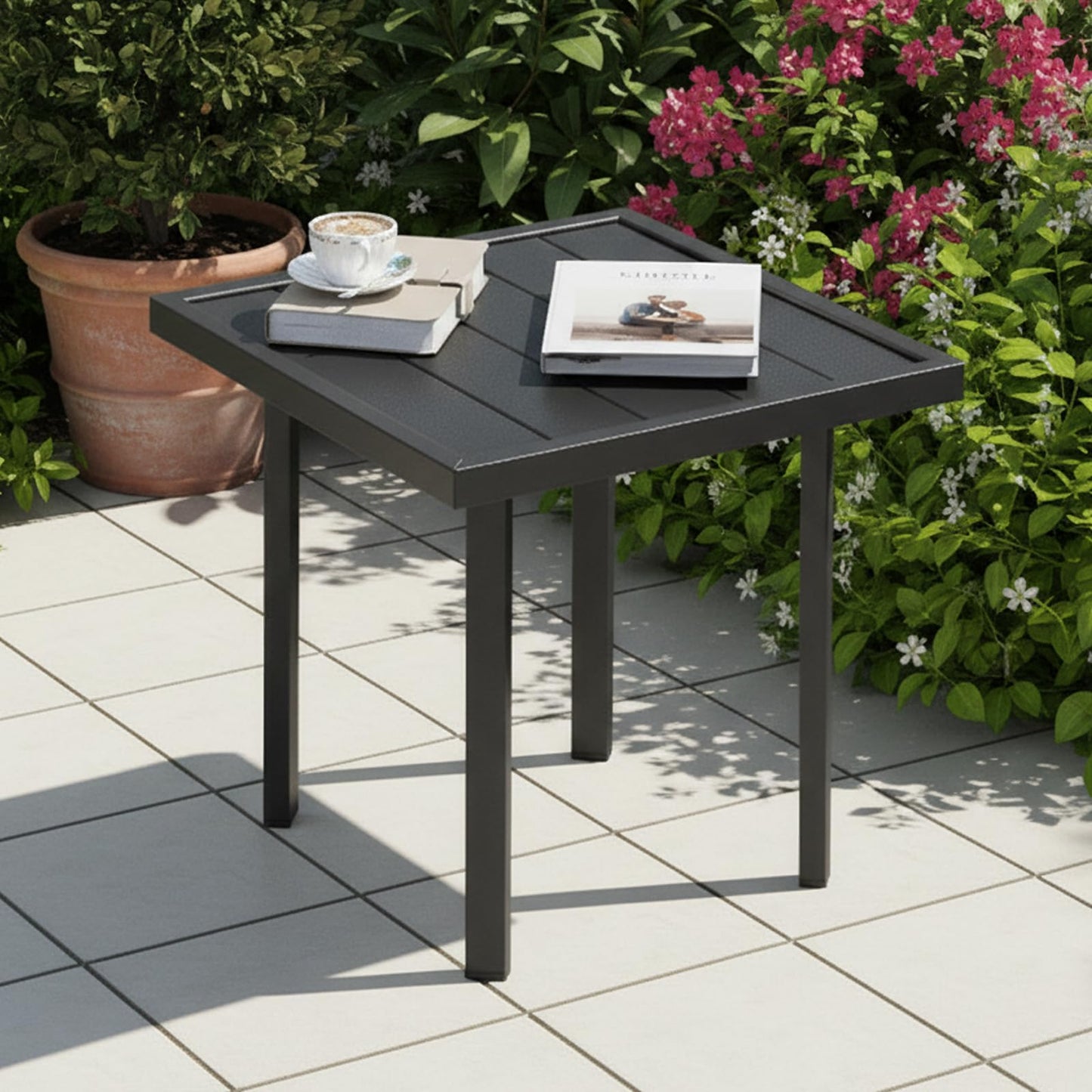 YODOLLA Square Outdoor Side Table Pool End Table Metal Garden Coffee Accent Tables