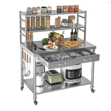 YODOLLA 48"x24" Stainless Steel Table with Shelves and Drawer