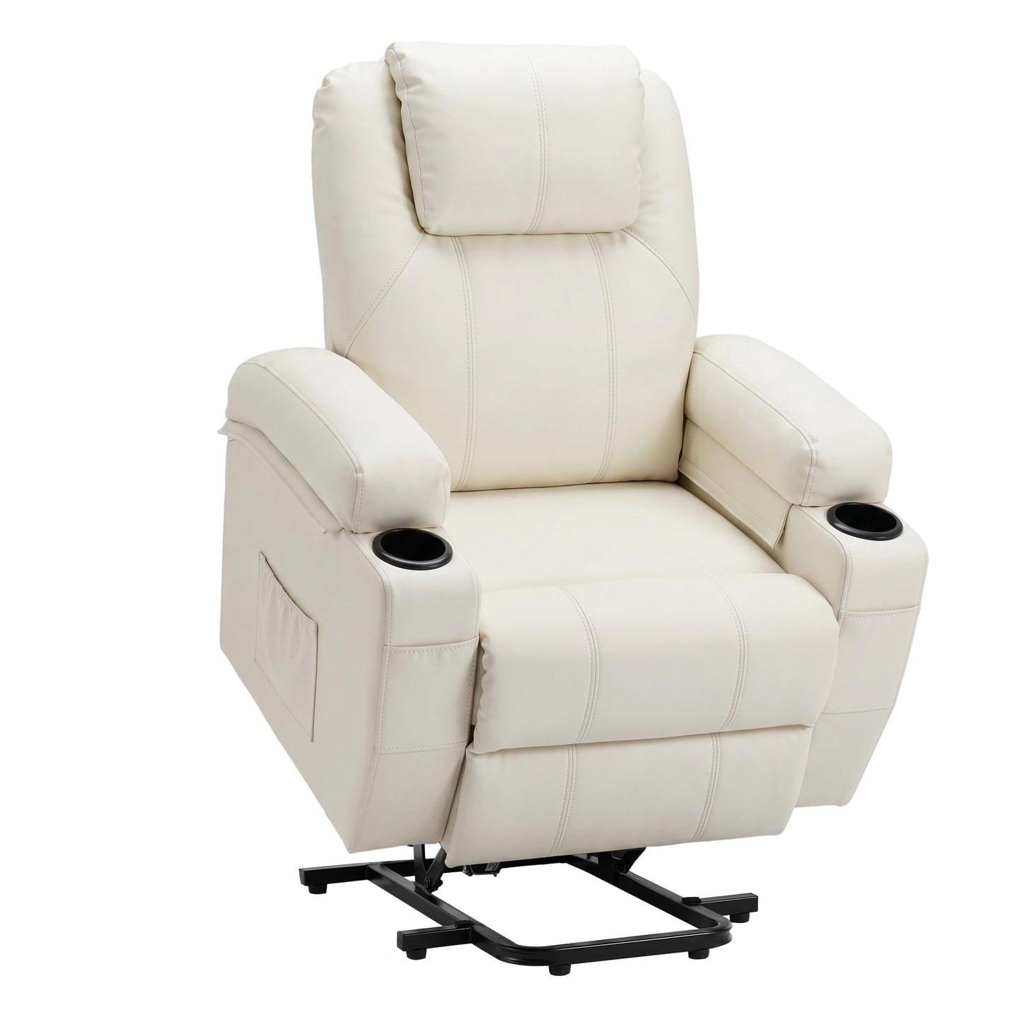 YODOLLA Power Lift Recliner Chair for Elderly with Side Pockets PU Leather, White