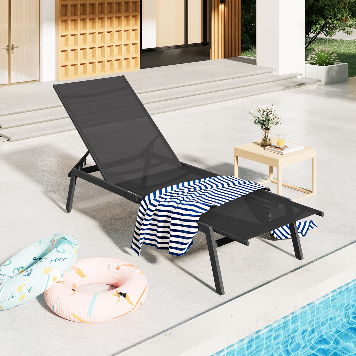 YODOLLA Patio Lounge Chairs Adjustable 5-Position Outdoor Chaise Lounge with Wheels