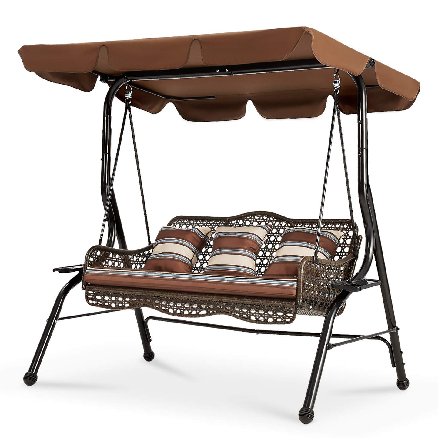 YODOLLA 3-Seat Outdoor Patio Swing Chair, Large Converting Canopy Porch Swing Glider