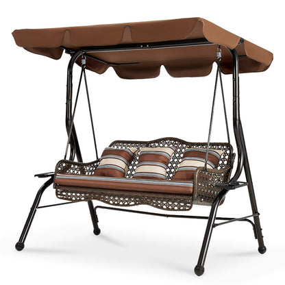 YODOLLA 3-Seat Outdoor Patio Swing Chair, Large Converting Canopy Porch Swing Glider