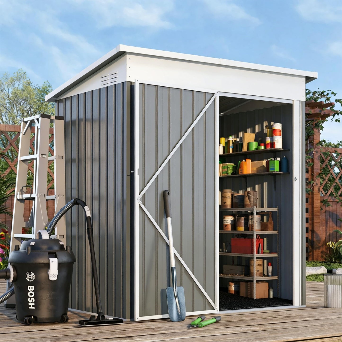 YODOLLA 5'x3' Outdoor Storage Shed with Floor Base Small Metal Garden Sheds