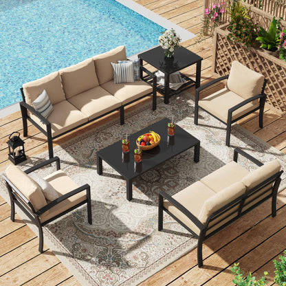 YODOLLA Metal Patio Furniture Set 7 Seats Modern Outdoor Furniture with Coffee Table & Side Table