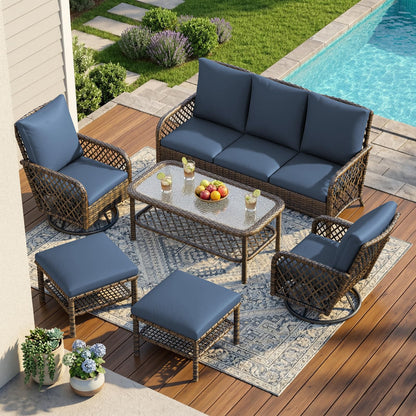 YODOLLA 6PCSPatio Furniture Set Seats 7 Sectional Sofa Couch Wicker Conversation Set