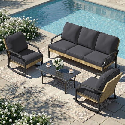 YODOLLA 4 Pieces Patio Furniture Set Outdoor Rattan Conversation Bistro Set