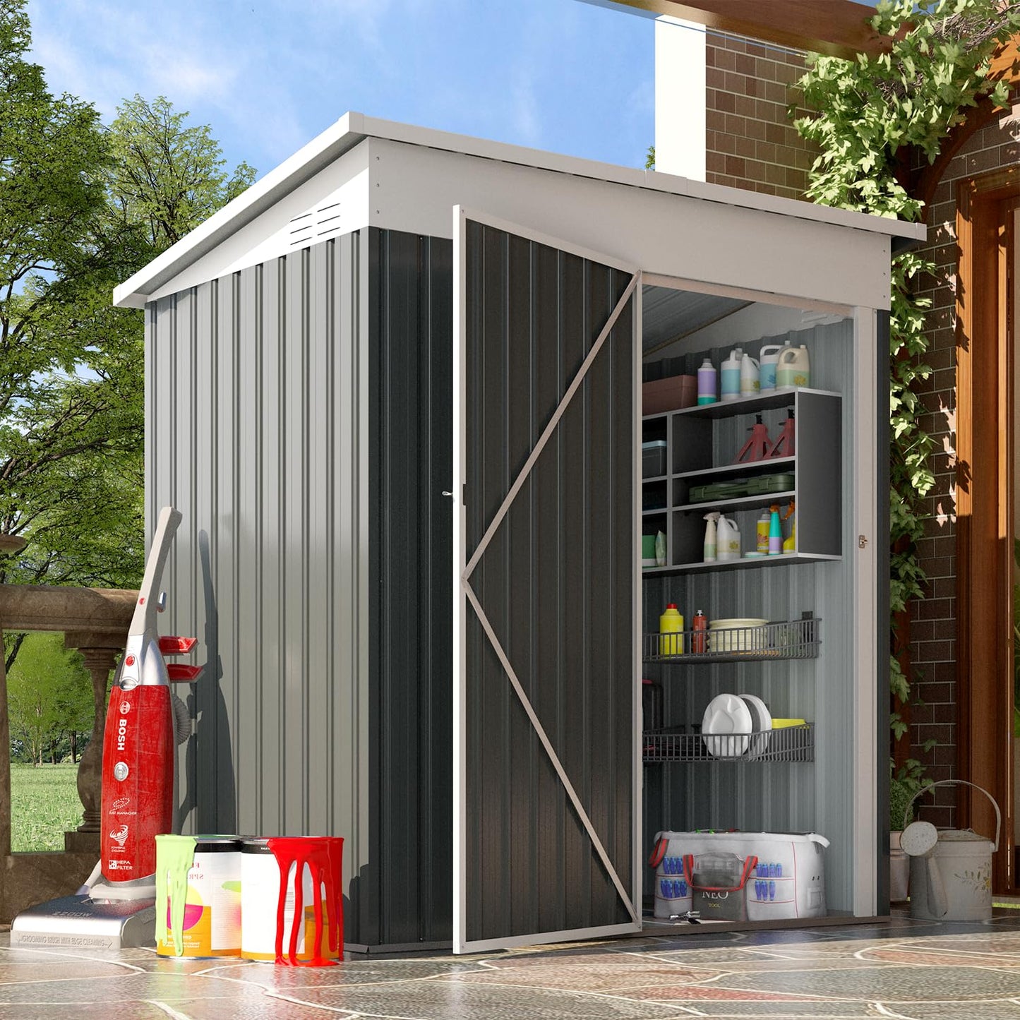 YODOLLA 5'x3' Outdoor Storage Shed Small Metal Outside Storage Garden Sheds