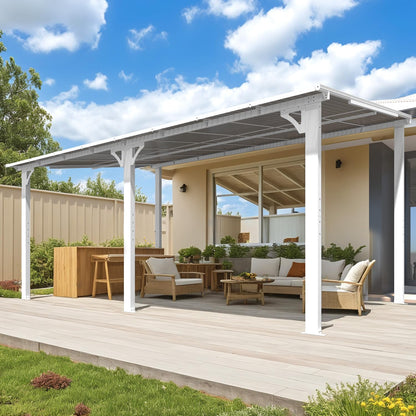 YODOLLA 16' x 10' Gazebo Outdoor Wall-Mounted Hard Top Lean to Metal Pergolas, White