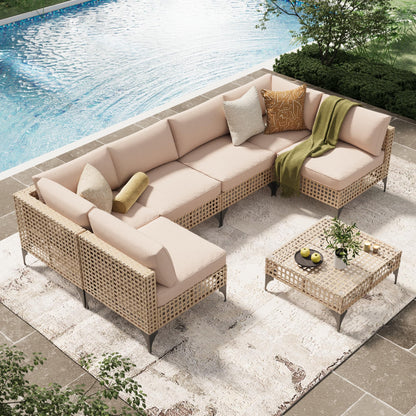 YODOLLA 7-Piece Patio Furniture Set PE Rattan Wicker Conversation Set