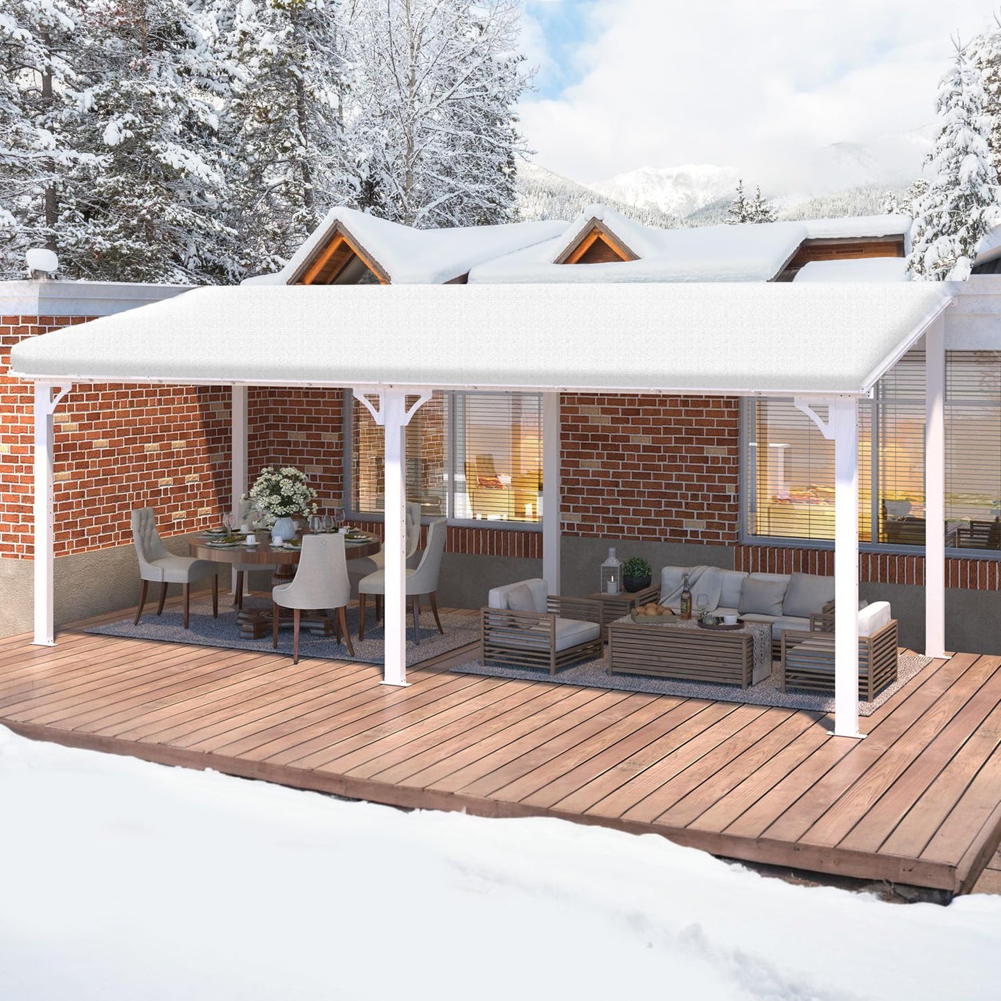 YODOLLA 20' x 8' Gazebo Wall-Mounted Hard Top Lean to Metal Shelter Pergolas, White