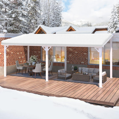 YODOLLA 20' x 8' Gazebo Wall-Mounted Hard Top Lean to Metal Shelter Pergolas, White