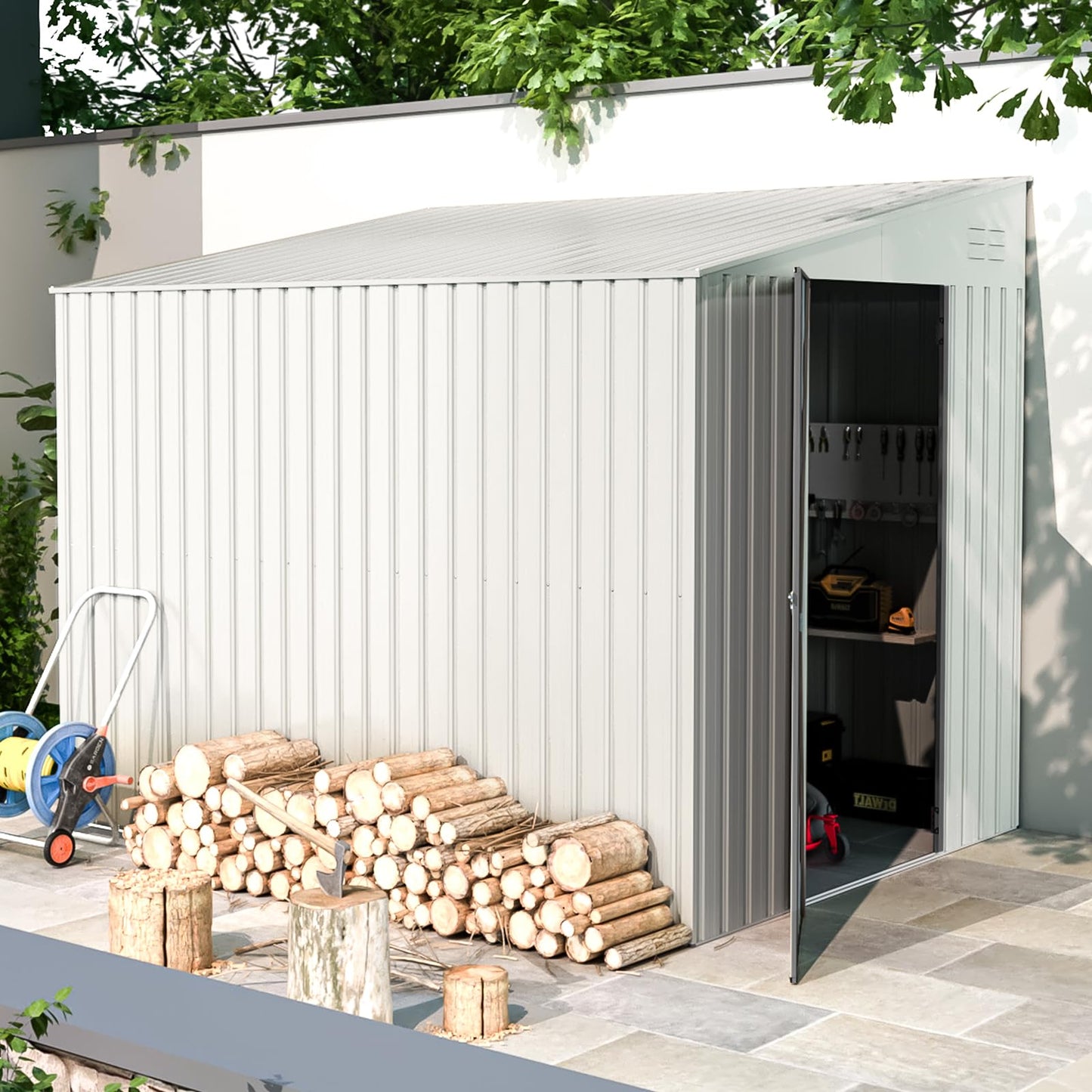 YODOLLA 6' x 8' Lean to Storage Shed Outdoor Storage Cabinet, White