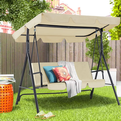 YODOLLA 3-Seat Outdoor Patio Swing with Canopy, Beige