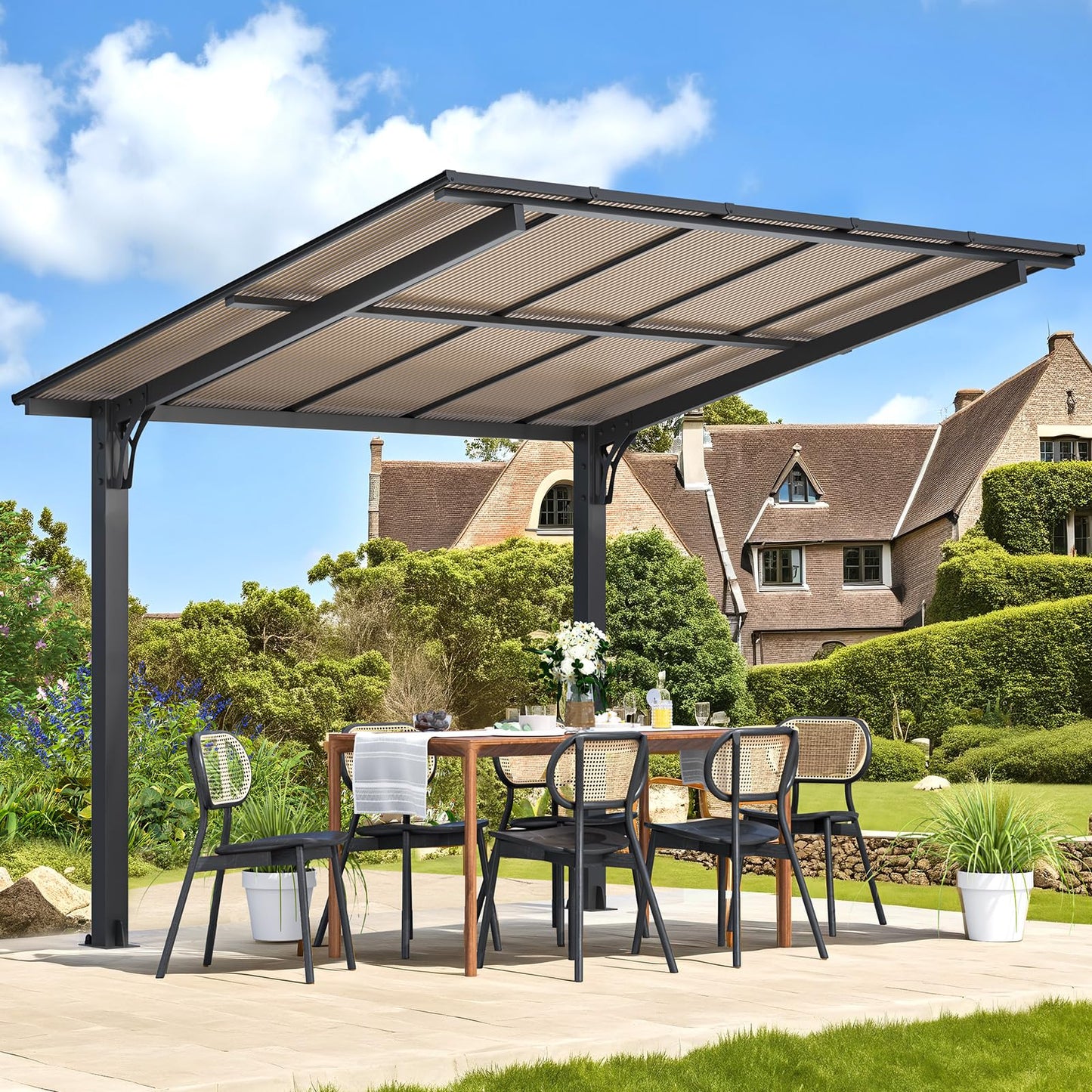 YODOLLA 10' x 8' Lean to Gazebo for Patio, Small Freestanding Pergola
