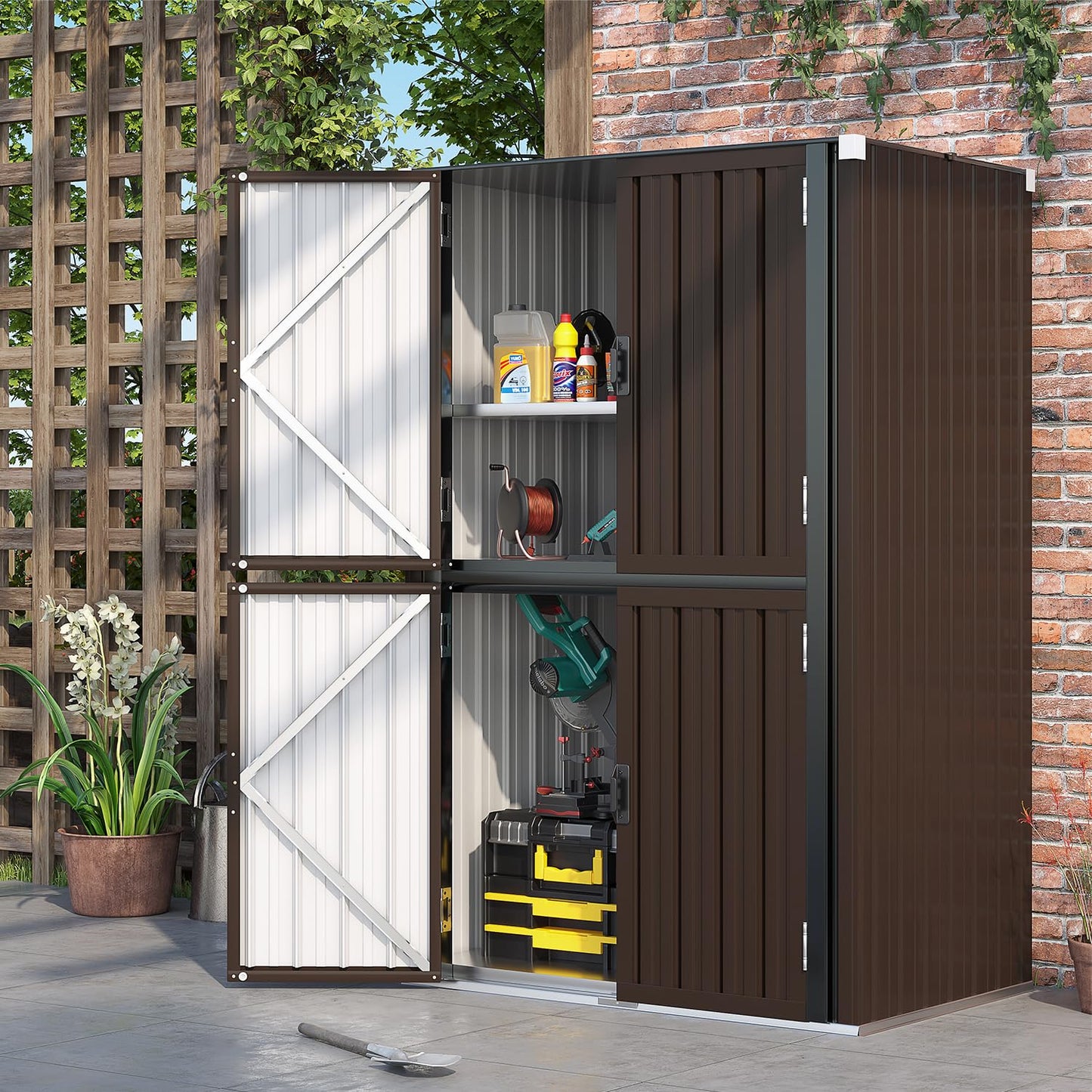 YODOLLA Outdoor Cabinet Outdoor Storage Cabinet, Brown