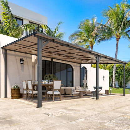 YODOLLA 20' x 12' Gazebo for Patio, Large Wall-Mounted Hard Top Lean-to Gazebo Pergola