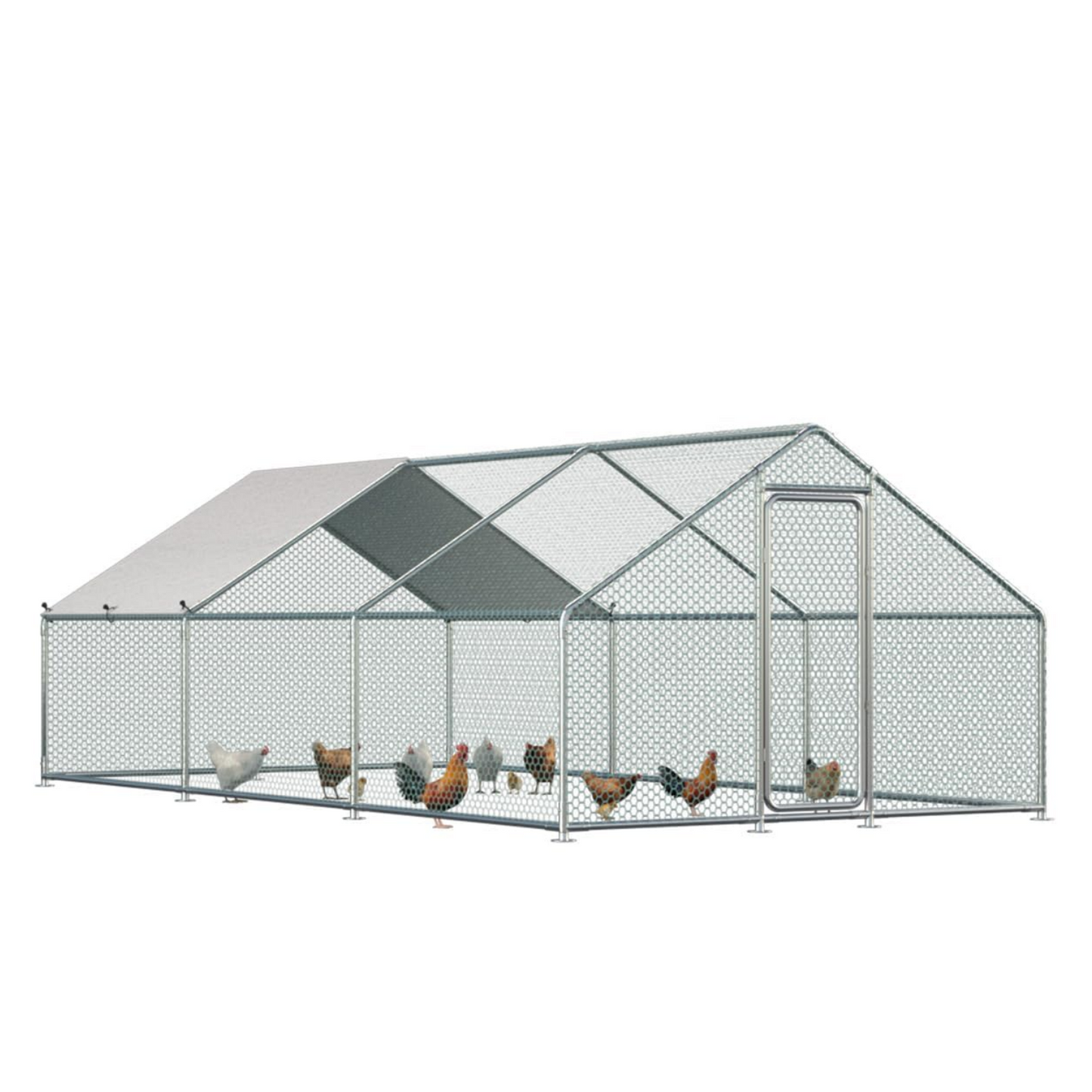 YODOLLA Metal Chicken Coop, 19.5 x 10 x 6.4 FT Extra Large Chicken Run Enclosure with Cover