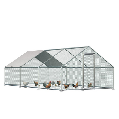 YODOLLA Metal Chicken Coop, 19.5 x 10 x 6.4 FT Extra Large Chicken Run Enclosure with Cover
