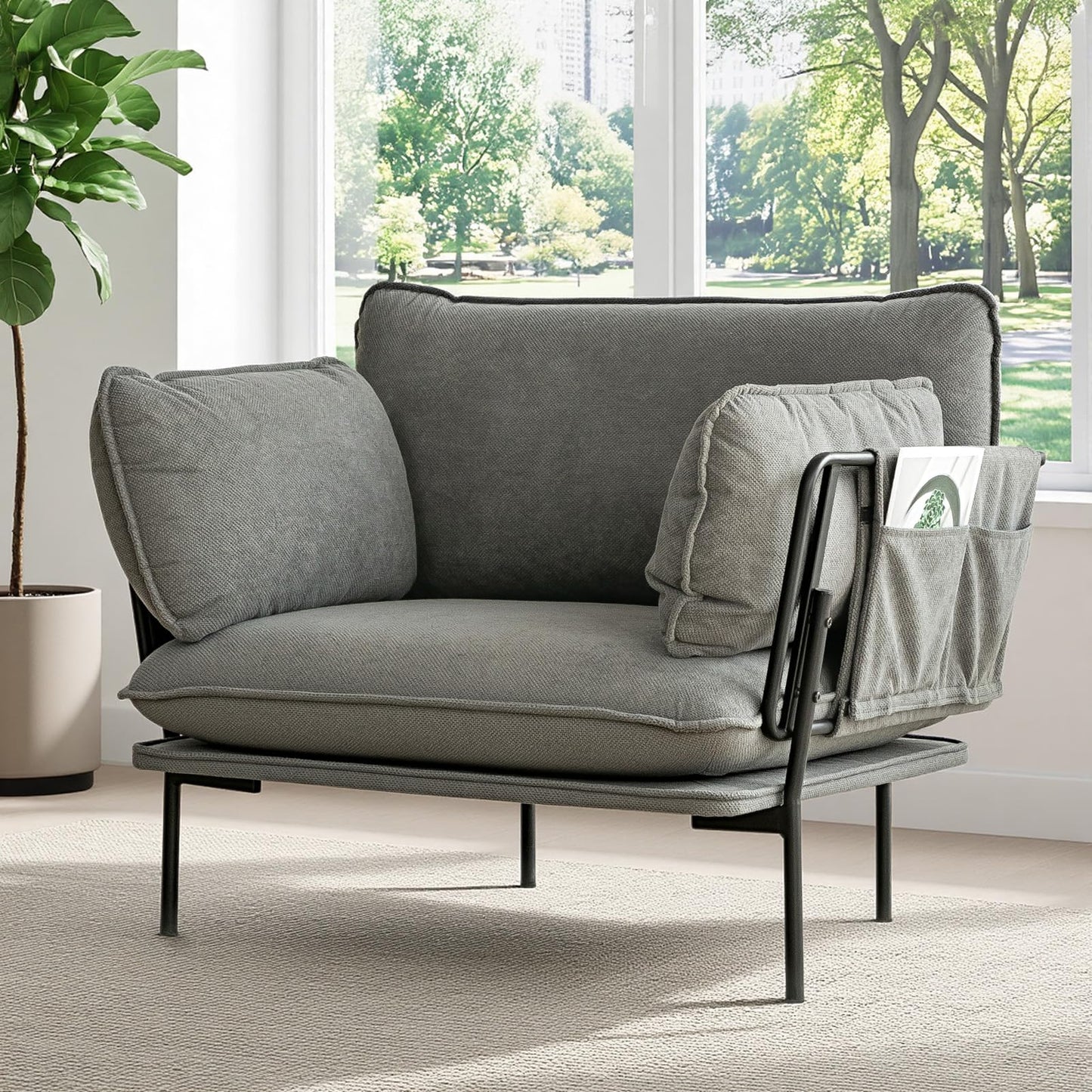 YODOLLA Modern Accent Chair with Wide Seat, Armchair, Grey