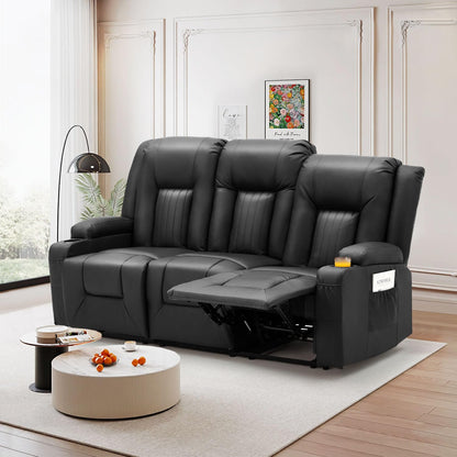 YODOLLA 77" Recliner Sofa Theater Seating with Cup Holders&Side Pockets, Black