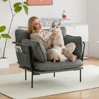 YODOLLA Modern Accent Chair with Wide Seat, Armchair, Grey