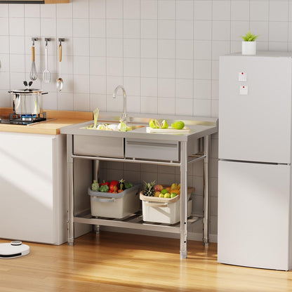YODOLLA Stainless Steel Utility Sink, Free Standing Single Bowl Commercial Kitchen Sinks
