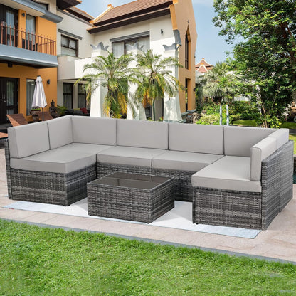 YODOLLA 7 Piece Outdoor Patio Furniture Set, Gray & Gray
