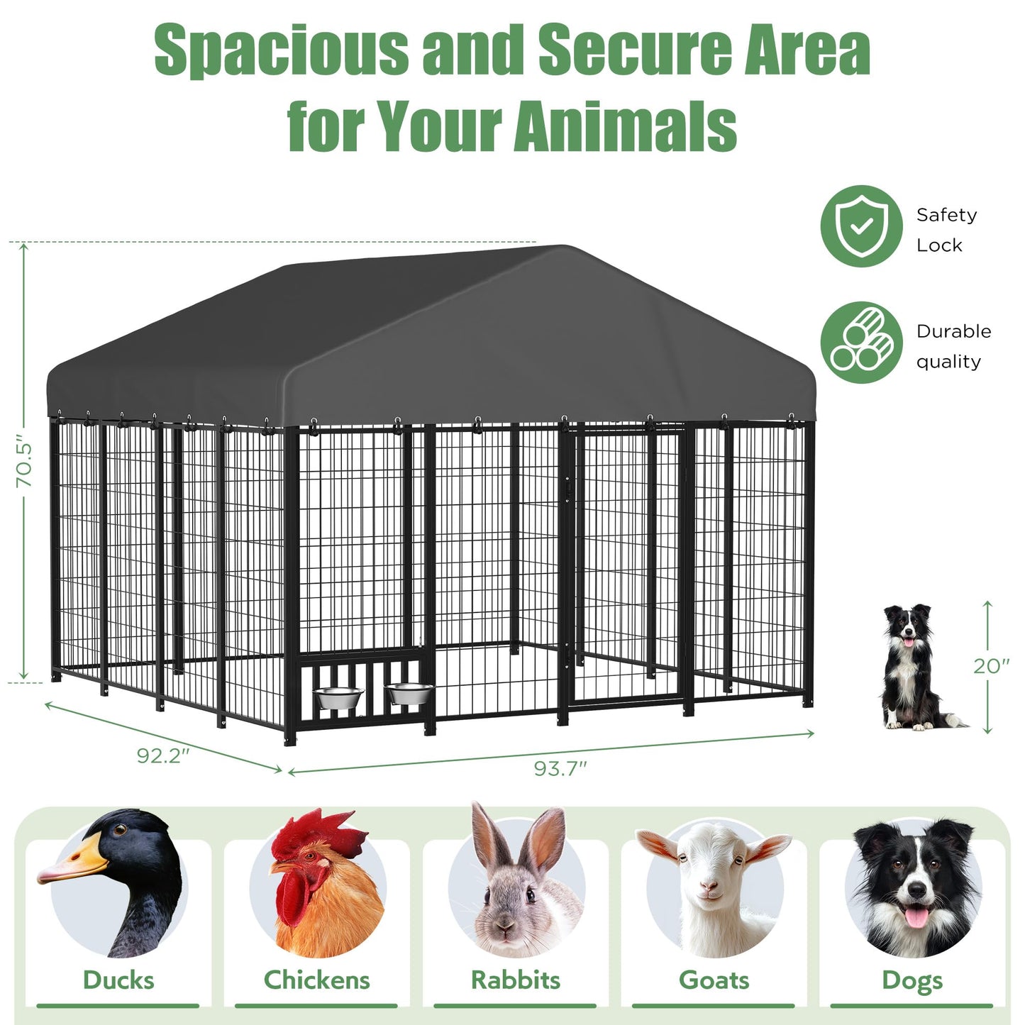 YODOLLA 8' x 8' x 5.8' Outdoor Dog Kennel Medium Dog Run