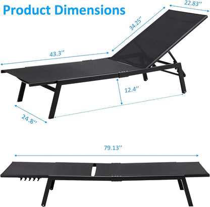 YODOLLA Patio Lounge Chairs Adjustable 5-Position Outdoor Chaise Lounge with Wheels