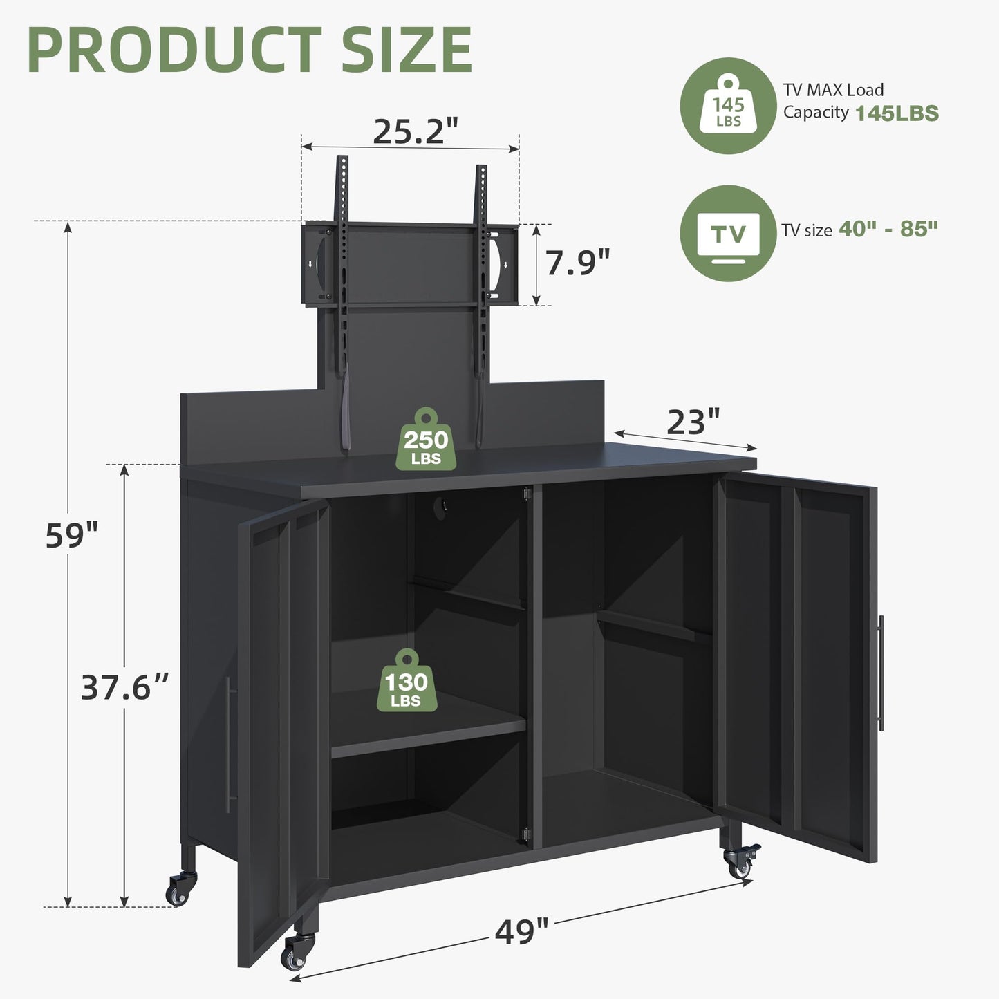 YODOLLA Mobile TV Stand on Wheels Outdoor Storage Cabinet with TV Mount