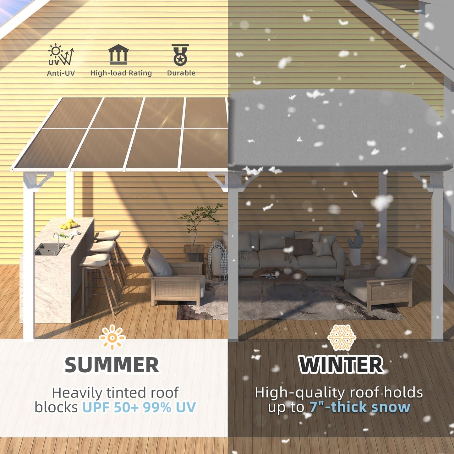 YODOLLA 16' x 10' Gazebo Outdoor Wall-Mounted Hard Top Lean to Metal Pergolas, White