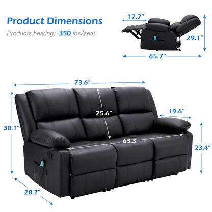 YODOLLA Reclining Sofa 3-Seater Couch, Black