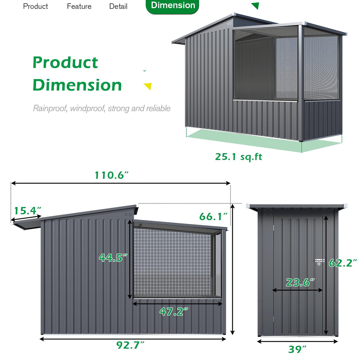 YODOLLA 3'x8' Metal Outdoor Storage Shed with Mesh Window, Garden Shed