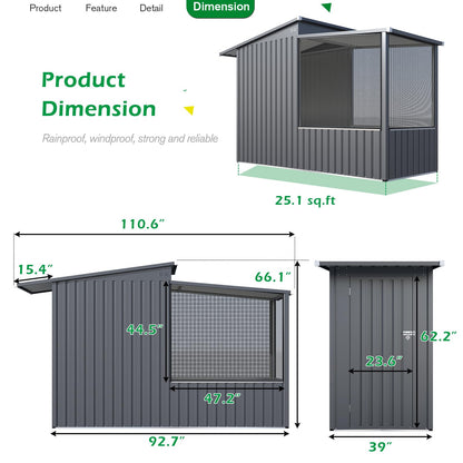 YODOLLA 3'x8' Metal Outdoor Storage Shed with Mesh Window, Garden Shed