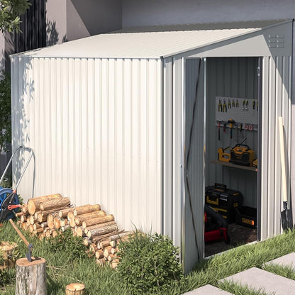 YODOLLA 6' x 8' Lean to Storage Shed Outdoor Storage Cabinet, White